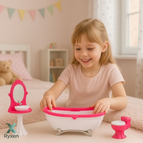Zestaw Łazienkowy Dla Lalek Wanna Toaleta Umywalka Z Lustrem LEAN TOYS