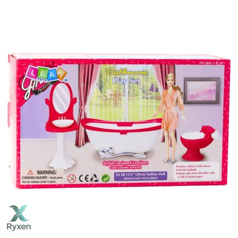 Zestaw Łazienkowy Dla Lalek Wanna Toaleta Umywalka Z Lustrem LEAN TOYS