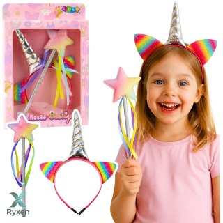 Zestaw Opaska Do Włosów Jednorożec Róg Uszy Różdżka LEAN TOYS