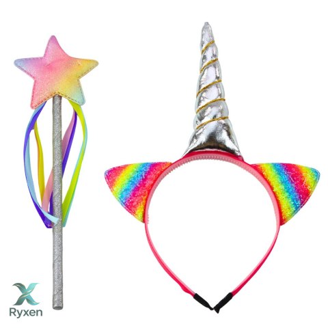 Zestaw Opaska Do Włosów Jednorożec Róg Uszy Różdżka LEAN TOYS
