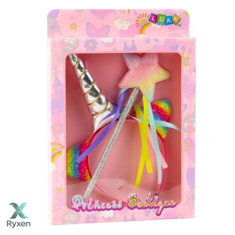 Zestaw Opaska Do Włosów Jednorożec Róg Uszy Różdżka LEAN TOYS
