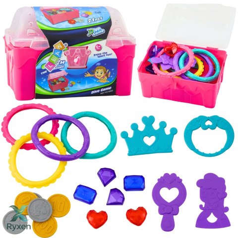 Zestaw Skarbów W Skrzyni Do Nurkowania Zabawy W Wodzie Różowa 21 el. LEAN TOYS