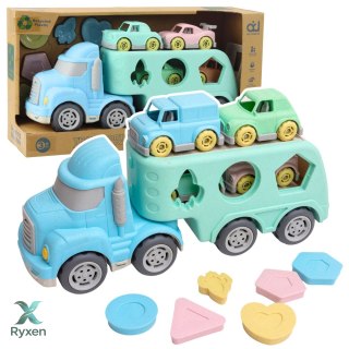 Ciężarówka Laweta Sorter Edukacyjny Z Autkami Klocki Pastelowa BIO Plastik LEAN TOYS