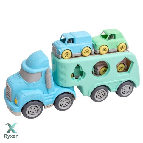 Ciężarówka Laweta Sorter Edukacyjny Z Autkami Klocki Pastelowa BIO Plastik LEAN TOYS