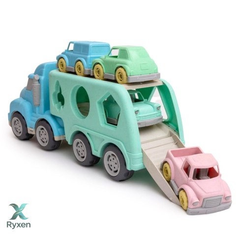 Ciężarówka Laweta Sorter Edukacyjny Z Autkami Klocki Pastelowa BIO Plastik LEAN TOYS