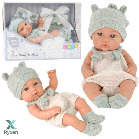 Lalka Bobas Niemowlak Szare Ubranko Czapeczka Śliniaczek 18 cm LEAN TOYS