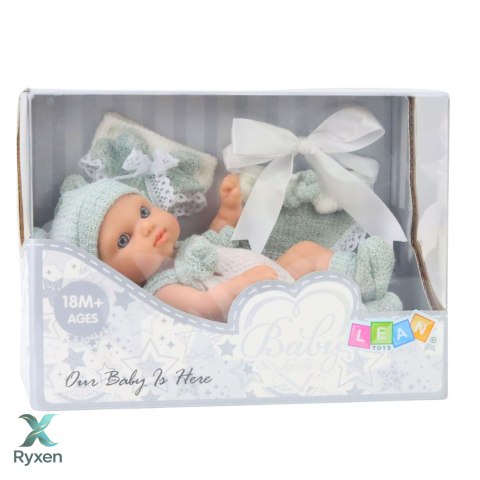 Lalka Bobas Niemowlak Szare Ubranko Czapeczka Śliniaczek 18 cm LEAN TOYS