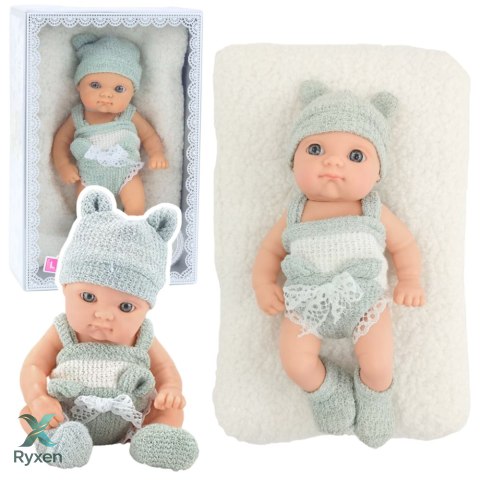 Lalka Bobas Niemowlak Z Kocykiem Biało-Szare Ubranko Czapeczka 18 cm LEAN TOYS
