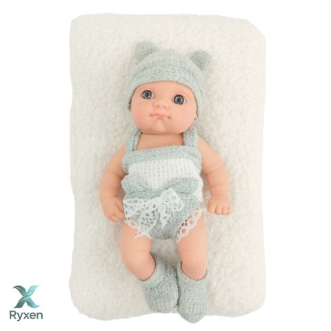 Lalka Bobas Niemowlak Z Kocykiem Biało-Szare Ubranko Czapeczka 18 cm LEAN TOYS