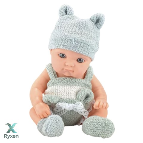 Lalka Bobas Niemowlak Z Kocykiem Biało-Szare Ubranko Czapeczka 18 cm LEAN TOYS