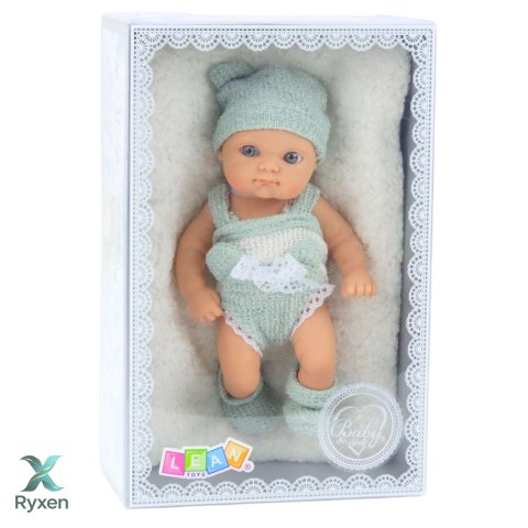 Lalka Bobas Niemowlak Z Kocykiem Biało-Szare Ubranko Czapeczka 18 cm LEAN TOYS