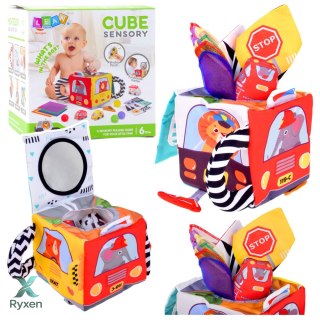 Miękka Kostka Sensoryczna z Lusterkiem Autka Znaki Drogowe Dla Malucha LEAN TOYS