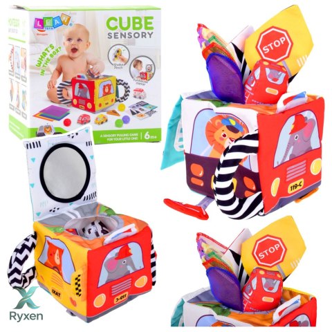 Miękka Kostka Sensoryczna z Lusterkiem Autka Znaki Drogowe Dla Malucha LEAN TOYS