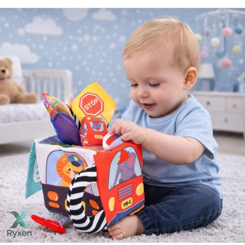 Miękka Kostka Sensoryczna z Lusterkiem Autka Znaki Drogowe Dla Malucha LEAN TOYS