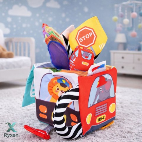 Miękka Kostka Sensoryczna z Lusterkiem Autka Znaki Drogowe Dla Malucha LEAN TOYS
