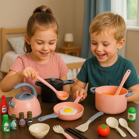 Zestaw Kuchenny Garnki Akcesoria Do Gotowania Jedzenie Różowe 32 el. LEAN TOYS