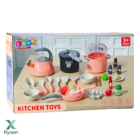 Zestaw Kuchenny Garnki Akcesoria Do Gotowania Jedzenie Różowe 32 el. LEAN TOYS
