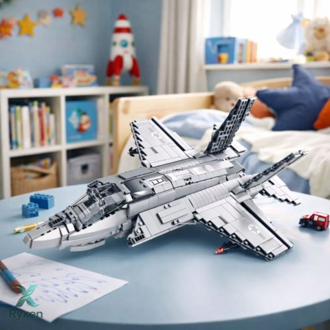 Klocki konstrukcyjne Samolot Myśliwski F-35 Lightning II Szary 1490 el. LEAN TOYS