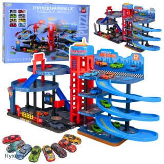 Parking Z Autkami Tor 4 Poziomowy 8 Metalowych Pojazdów Naklejki LEAN TOYS