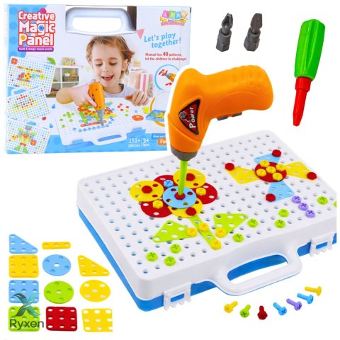 Zestaw Puzzle Klocki Edukacyjne z Wkrętarką Dla Dzieci Walizka 151 el. LEAN TOYS