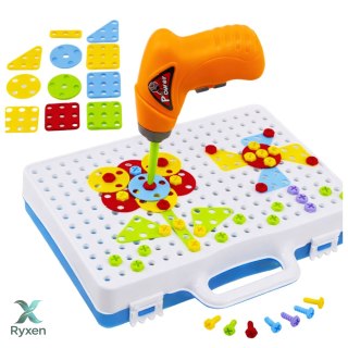 Zestaw Puzzle Klocki Edukacyjne z Wkrętarką Dla Dzieci Walizka 151 el. LEAN TOYS