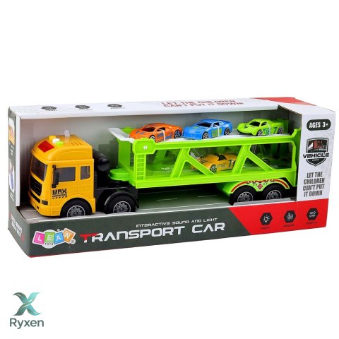 Ciężarówka Transportowa Laweta Lora Z Autkami Światła Dźwięki Zielona LEAN TOYS