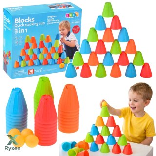 Gra Zręcznościowa Edukacyjna Szybkie Kubeczki 3w1 Piłki Kubki 38 el. LEAN TOYS