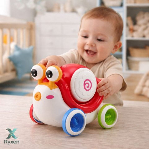 Interaktywny Ślimak Jeżdżący Bębenek Muzyczny Edukacyjny Czerwony LEAN TOYS