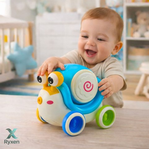 Interaktywny Ślimak Jeżdżący Bębenek Muzyczny Edukacyjny Niebieski LEAN TOYS