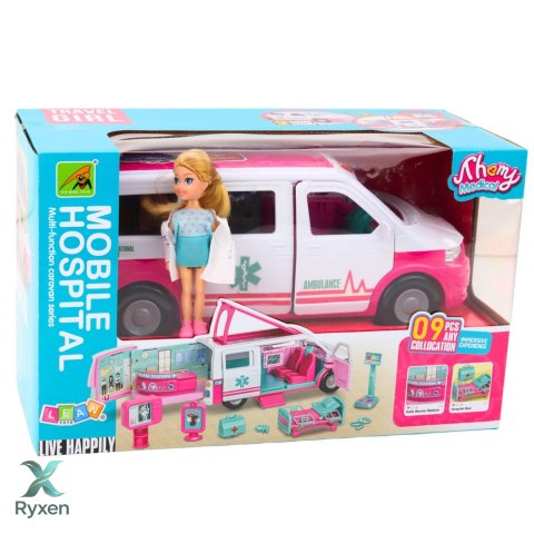 Mobilny Szpital Karetka Ambulans 2W1 Lalka Doktor Akcesoria Medyczne LEAN TOYS