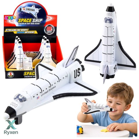 Statek Kosmiczny Metalowy Napęd Pull-Back Otwierany Biały LEAN TOYS