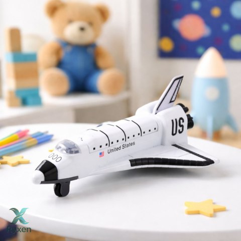 Statek Kosmiczny Metalowy Napęd Pull-Back Otwierany Biały LEAN TOYS