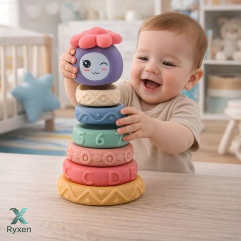 Wieża z Miękkich Klocków Piramida Sensoryczna Kolorowa 8 el. LEAN TOYS