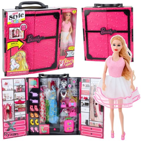 Zestaw Lalka Różowa Szafa Garderoba Dla Lalek Sukienki Buty Akcesoria LEAN TOYS