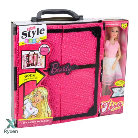 Zestaw Lalka Różowa Szafa Garderoba Dla Lalek Sukienki Buty Akcesoria LEAN TOYS