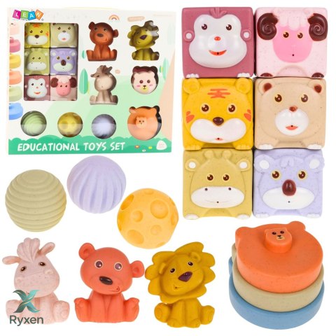 Zestaw Miękkie Klocki Sensoryczne Edukacyjne EKO Guma Zwierzęta 18 el. LEAN TOYS