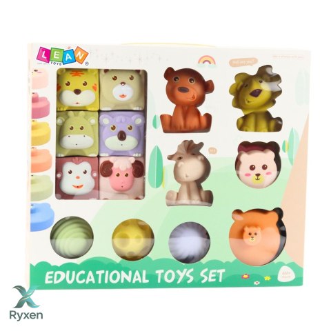 Zestaw Miękkie Klocki Sensoryczne Edukacyjne EKO Guma Zwierzęta 18 el. LEAN TOYS