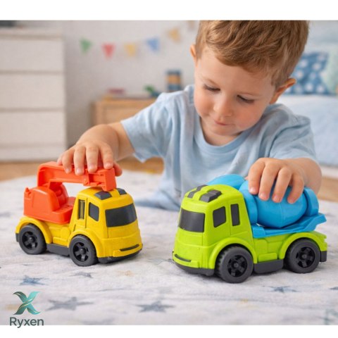 Zestaw Pojazdów Budowlanych Autka Betoniarka Ciężarówka Z Hakiem BIO Plastik LEAN TOYS