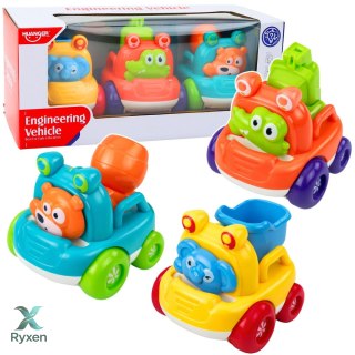 Zestaw Pojazdy Budowlane Ze Zwierzętami Dla Malucha Kolorowe 3 szt. LEAN TOYS