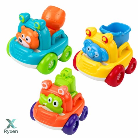 Zestaw Pojazdy Budowlane Ze Zwierzętami Dla Malucha Kolorowe 3 szt. LEAN TOYS