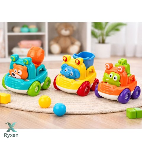 Zestaw Pojazdy Budowlane Ze Zwierzętami Dla Malucha Kolorowe 3 szt. LEAN TOYS