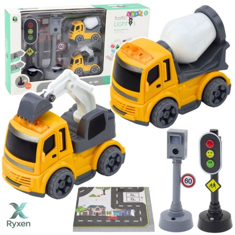 Zestaw Sygnalizator Świetlny Fotoradar Mata Autka Budowlane Światła Dźwięki LEAN TOYS