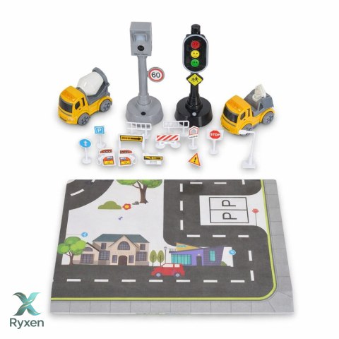 Zestaw Sygnalizator Świetlny Fotoradar Mata Autka Budowlane Światła Dźwięki LEAN TOYS