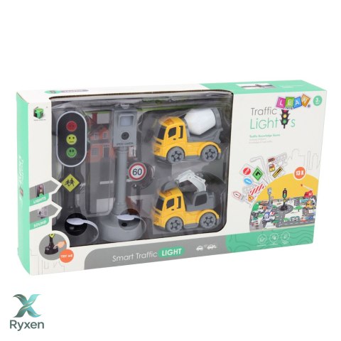 Zestaw Sygnalizator Świetlny Fotoradar Mata Autka Budowlane Światła Dźwięki LEAN TOYS