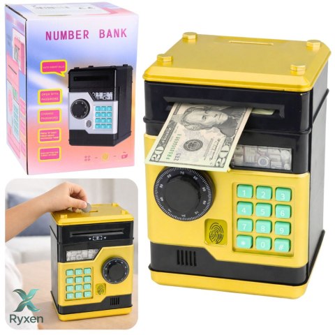 Bankomat Sejf Elektroniczny Skarbonka Światła Dźwięki Kod PIN Złoty LEAN TOYS