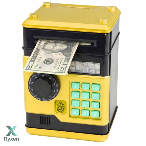 Bankomat Sejf Elektroniczny Skarbonka Światła Dźwięki Kod PIN Złoty LEAN TOYS