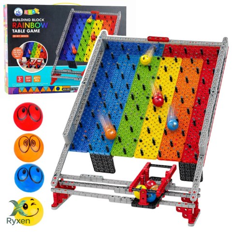 Klocki Tęczowa Plansza Tor Kulkowy Zjeżdżalnia Gra Łapanie Kulek 477 el. LEAN TOYS