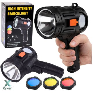 Latarka LED Szperacz Solarna 6 Trybów Powerbank Wymienne Filtry 19 cm LEAN