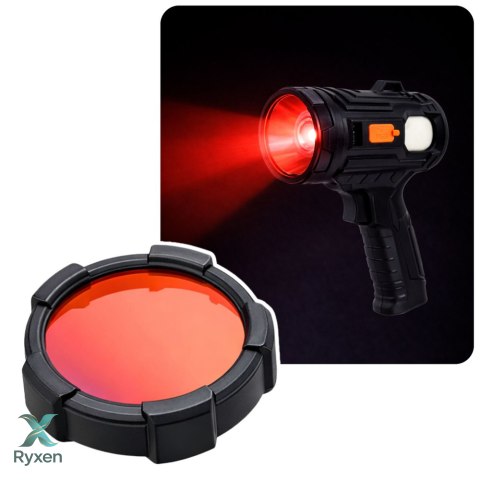 Latarka LED Szperacz Solarna 6 Trybów Powerbank Wymienne Filtry 19 cm LEAN