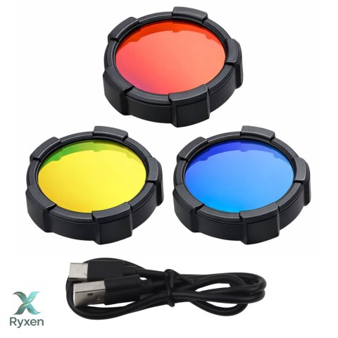 Latarka LED Szperacz Solarna 6 Trybów Powerbank Wymienne Filtry 19 cm LEAN